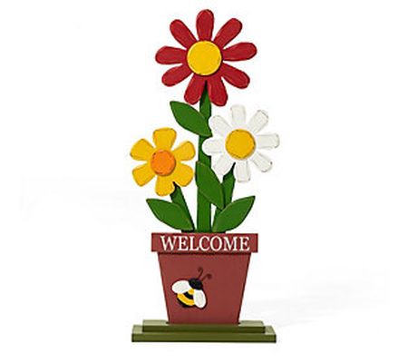 Glitzhome 30" WELCOME Happy Blooming Flowers Po rch Sign