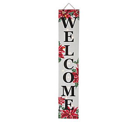 Glitzhome 42" LED Lighted Wooden Poinsettia WEL COME Porch Sign