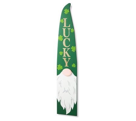 Glitzhome 42" St Patrick's LUCKY Wooden Lepre-G nome Porch Sign
