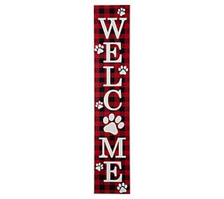 Glitzhome 42"H Wooden Plaid Paw Print "WELCOME" Porch Sign