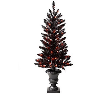 Glitzhome 4Ft 100 LED Lighted Black Halloween P orch Tree