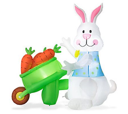 Glitzhome 72" Easter Lighted Bunny Wheel Barrow Inflatable