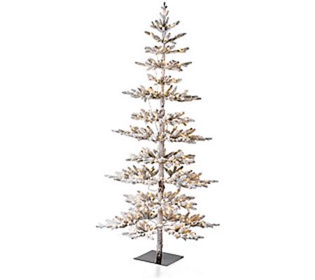 Glitzhome 7ft Deluxe Flocked Pine LED Lighted C hristmas Tree