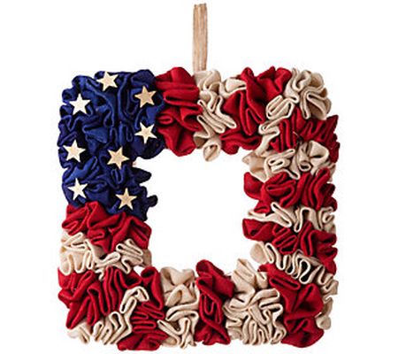Glitzhome Americana Stars and Stripes Fabric Fl ag Wreath