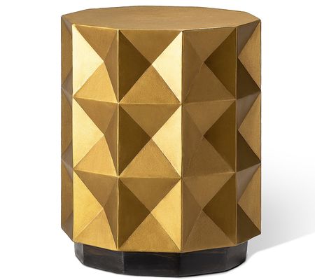 Glitzhome Antique Gold Geometric Side Table/Acc ent Stool