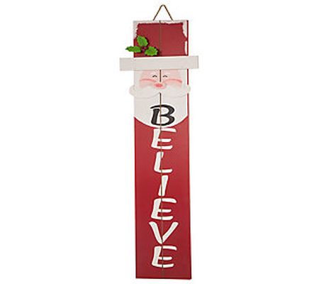 Glitzhome Believe Wooden Christmas Holiday Sant a Porch Sign