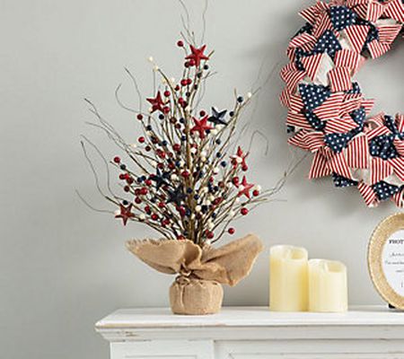 Glitzhome Bouquet of Berry and Stars Americana able Top Tree