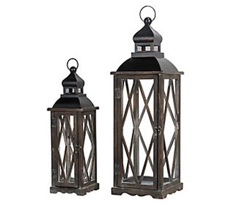 Glitzhome Cathedral Inspired Wooden Lanterns Se t of 2