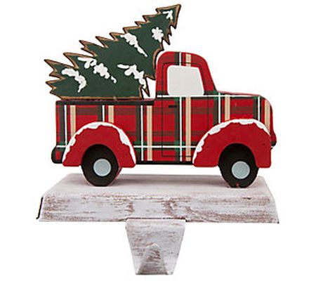 Glitzhome Christmas Wooden Metal Red Truck Stoc king Holder