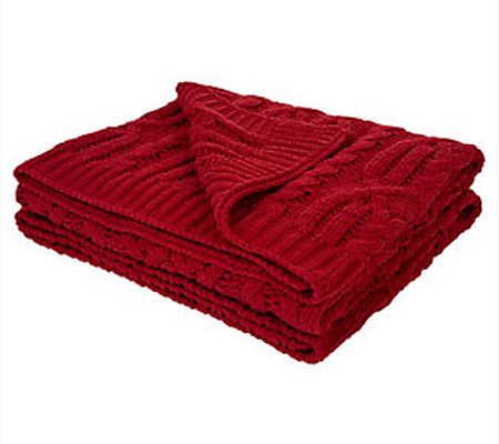 Glitzhome Classic Cable Knitted Chenille Throw Blanket