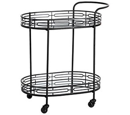 Glitzhome Deluxe 2 Tier Oval Mirrored Bar Cart W Wheels