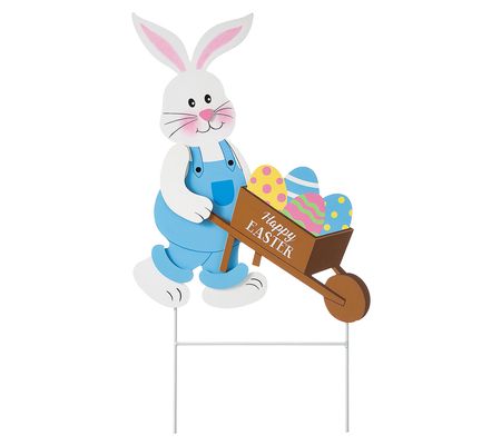 Glitzhome Easter Egg Deliver Time Bunny Push Ca t Yard Stake