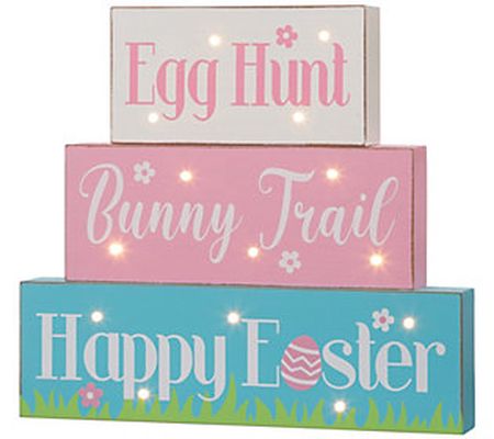 Glitzhome Easter LED Lighted Stacking Block Tab le Decor