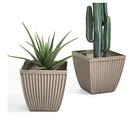 Glitzhome Extra Large Faux Ceramic Fluted Pot P lanters S/2