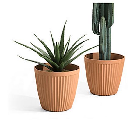 Glitzhome Extra Large Round Plastic Fluted Pot Planters S/2
