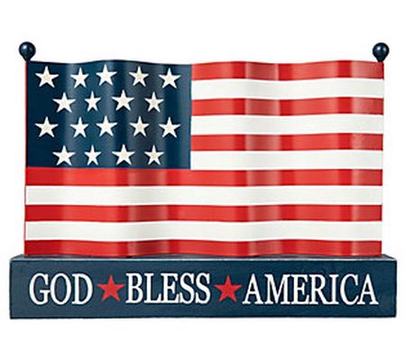 Glitzhome GOD BLESS AMERICA Patriotic flag Wood en Table Decor