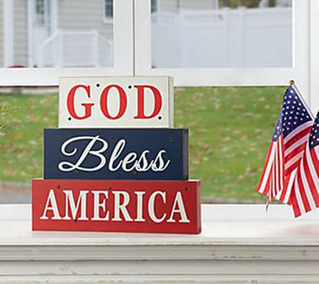 Glitzhome God Bless America Patriotic Table To Display w/LED