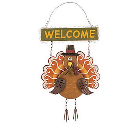 Glitzhome Happy Hanging Turkey Welcome Thanksgi ving Decor