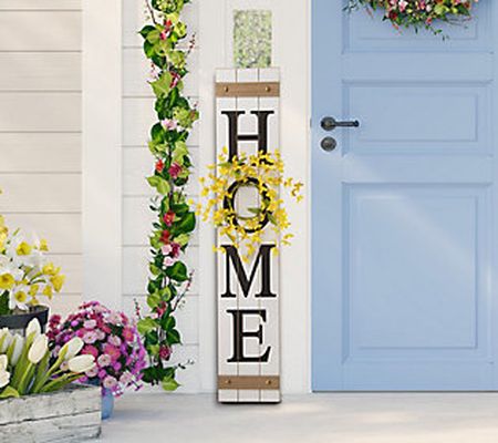 Glitzhome HOME Porch Sign With Fall, Winter, Sp ing Wreaths