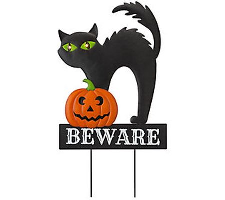 Glitzhome LED Lighted Halloween Metal Black Cat Yard Stake