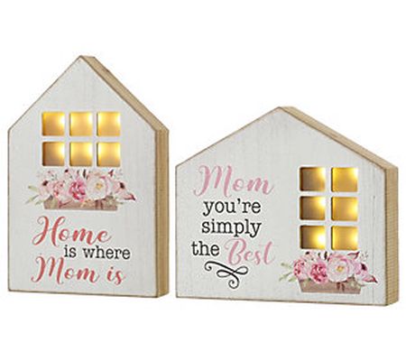 Glitzhome LED Lighted Mothers Day House Shaped able Signs S/2