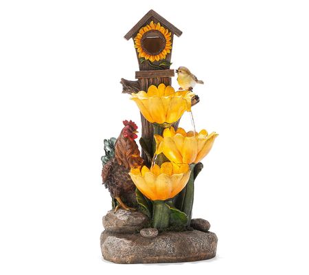 Glitzhome LED Lighted Sunflowers and Birdhouse esin Fountain