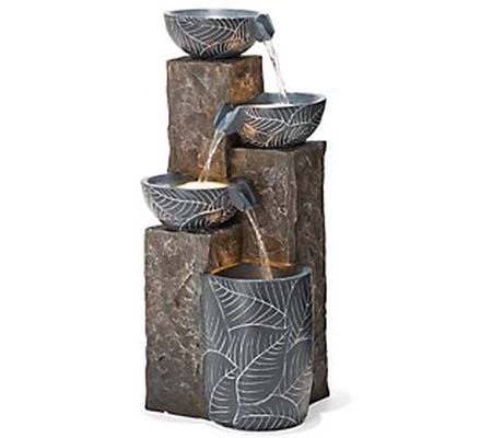 Glitzhome LED Natural Leaf Textured 4-Tier Resi n Fountain