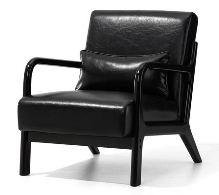 Glitzhome Mid Century Modern Leatherette Accent Arm Chair