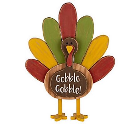 Glitzhome Mr. Turkey Thanksgiving Harvest Woode n Standing Sig