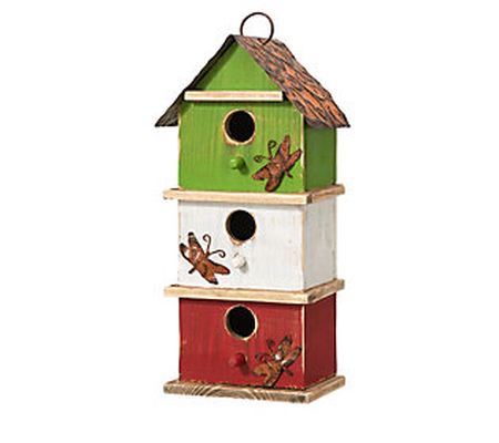Glitzhome Multicolored Three-Tiered Distressed ood Birdhouse