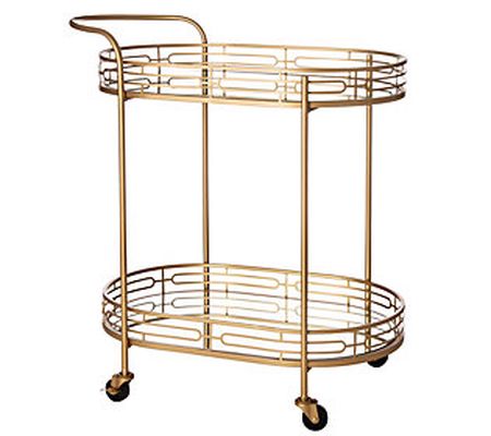 Glitzhome Oval Two Tier Mirrored Top Bar Cart o Casters