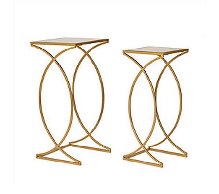Glitzhome Pair of Goldtone Tempered Glass Accen t Tables