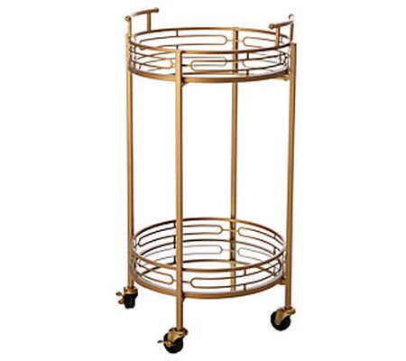 Glitzhome Round Two Tier Mirrored Top Bar Cart on Casters