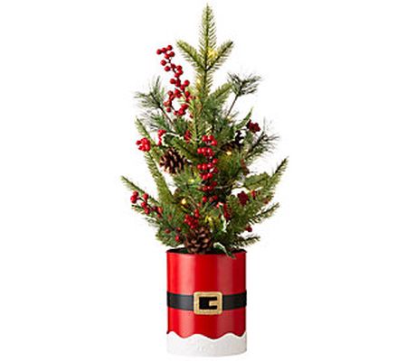 Glitzhome Santas Belt 22" LED Lighted Potted Ch ristmas Tree