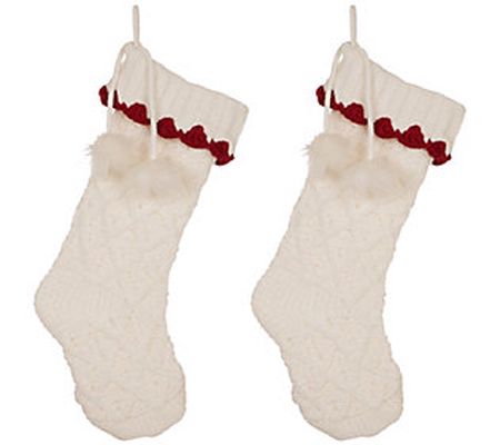 Glitzhome Set of 2 22" Knitted Holiday Trim Chr istmas Stockin