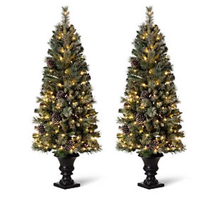 Glitzhome Set of 2 5' Flocked Pine Lighted Faux Christmas Tree