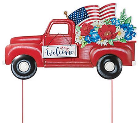 Glitzhome Special Delivery Red Truck USA Patrio tic Yard Stake