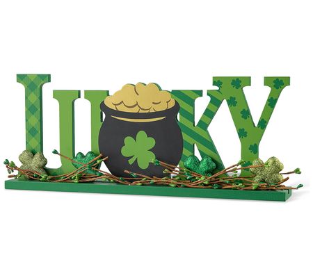 Glitzhome St. Patrick's LUCKY Irish Wooden Tabl e Decor