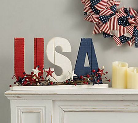 Glitzhome USA All The Way Patriotic Americana Table Decor
