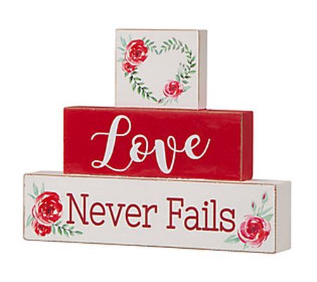 Glitzhome Valentines Love Never Fails Stacking Blocks