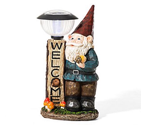 Glitzhome WELCOME Solar LED Lamp Post Gnome Gar den Statue