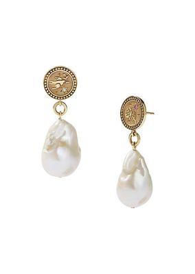 Gloria Amulet 9K Gold, Sapphire & Pearl Drop Earrings