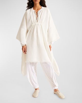 Gloria Breeze Linen Shirtdress with Ruched Front