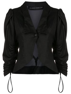 Gloria Coelho spread-collar puff-sleeves fitted jacket - Black
