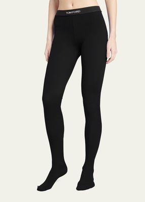 Glossy Jersey Footed Leggings with Logo Band