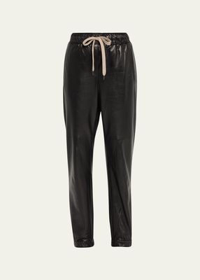 Glossy Napa Leather Track Pants with Elasticated Waist