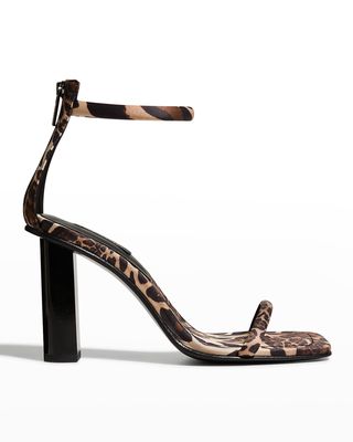 Glow Printed Satin Ankle-Cuff Sandals