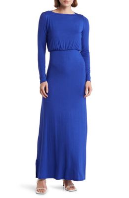 GO COUTURE Long Sleeve Blouson Maxi Dress in Royal Blue