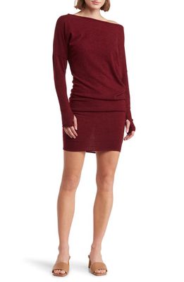GO COUTURE One-Shoulder Long Sleeve Jersey Dress in Burgundy