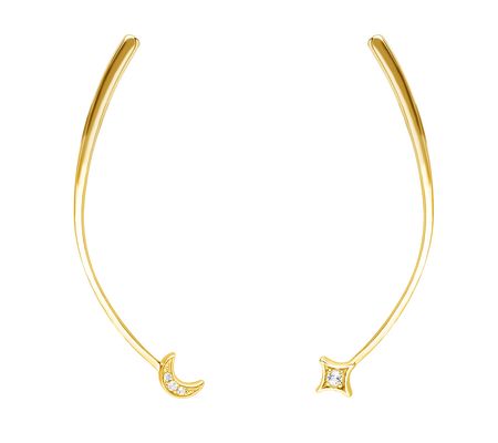 Goddaughters 14K Gold Clad White Topaz Moon & S tar Earrings